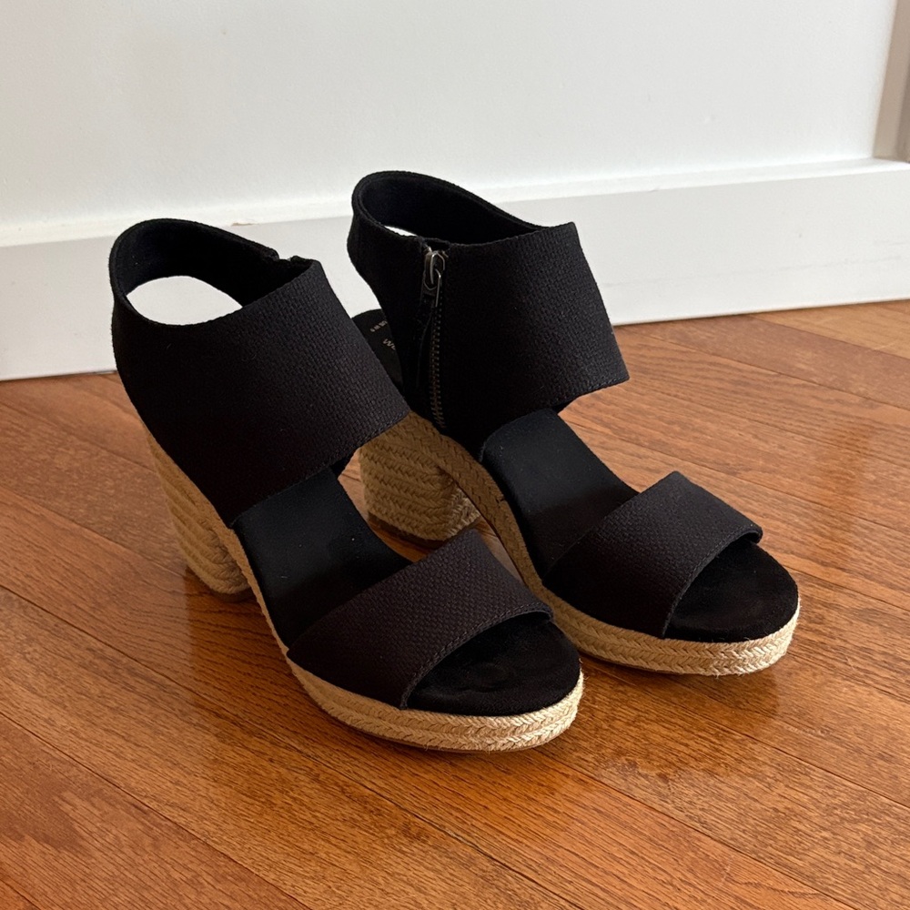 Toms Majorca Platform Black Basket Weave Size 9